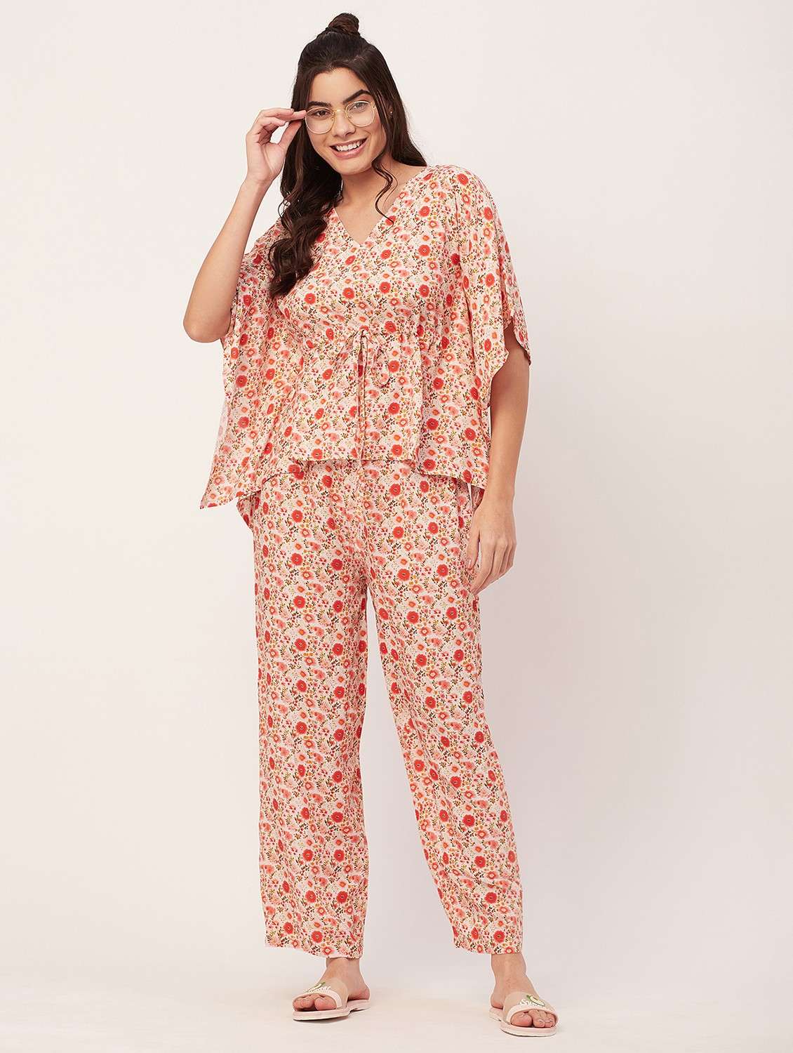 cream floral print pyjama nightwear set