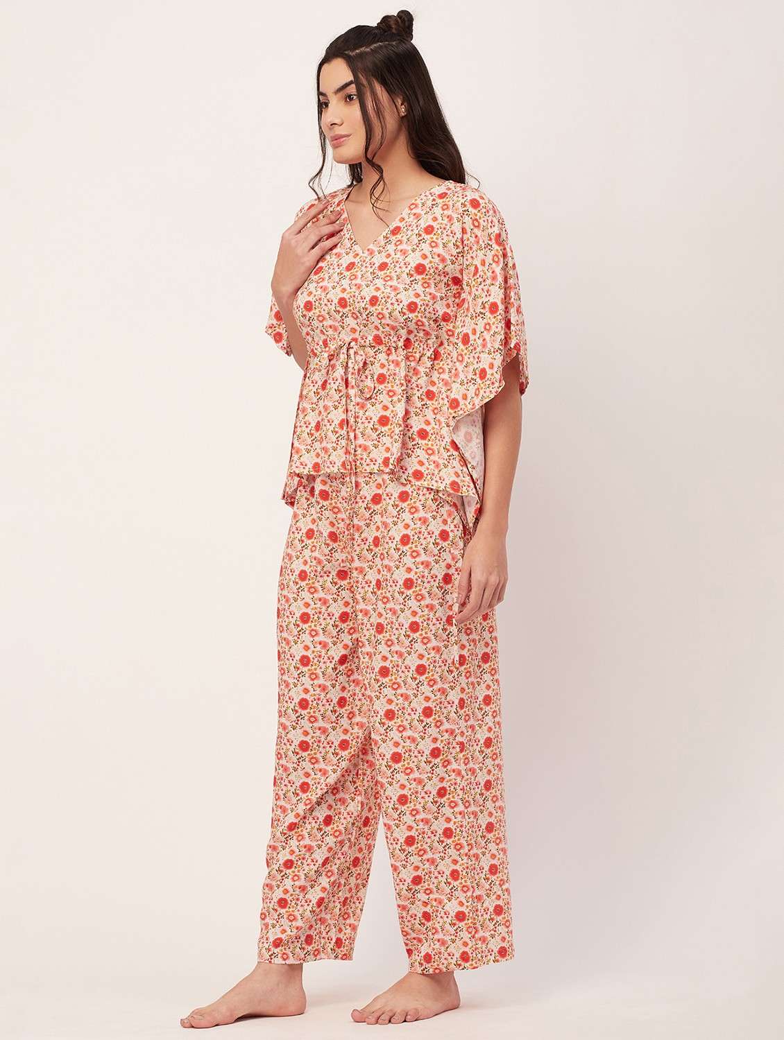 cream floral print pyjama nightwear set - 20475938 -  Standard Image - 1