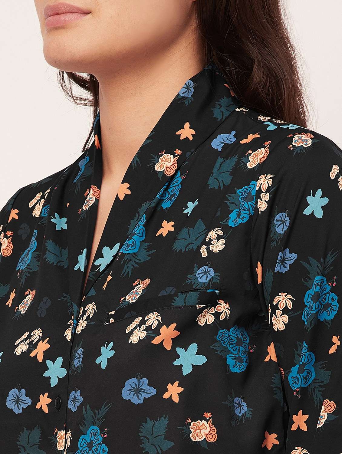 black tropical print pyjama nightwear set - 20475946 -  Standard Image - 4