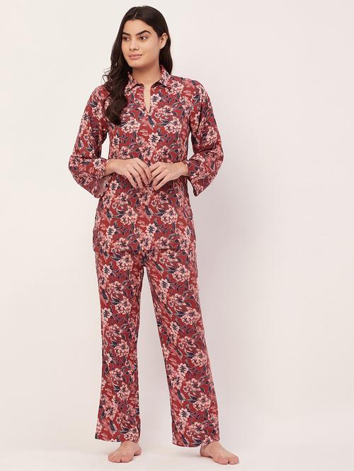 rust floral print pyjama nightwear set - 20475949 - Standard Image - 0