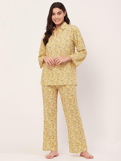 yellow floral print pyjama nightwear set - 20475951 - Standard Image - 0