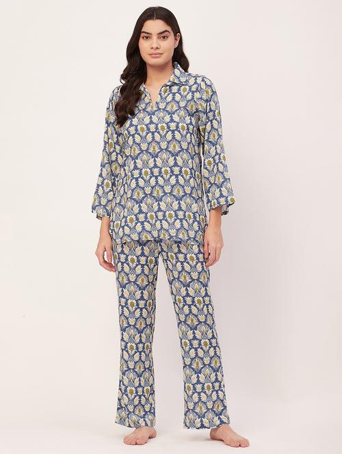 blue floral print pyjama nightwear set - 20475952 - Standard Image - 0