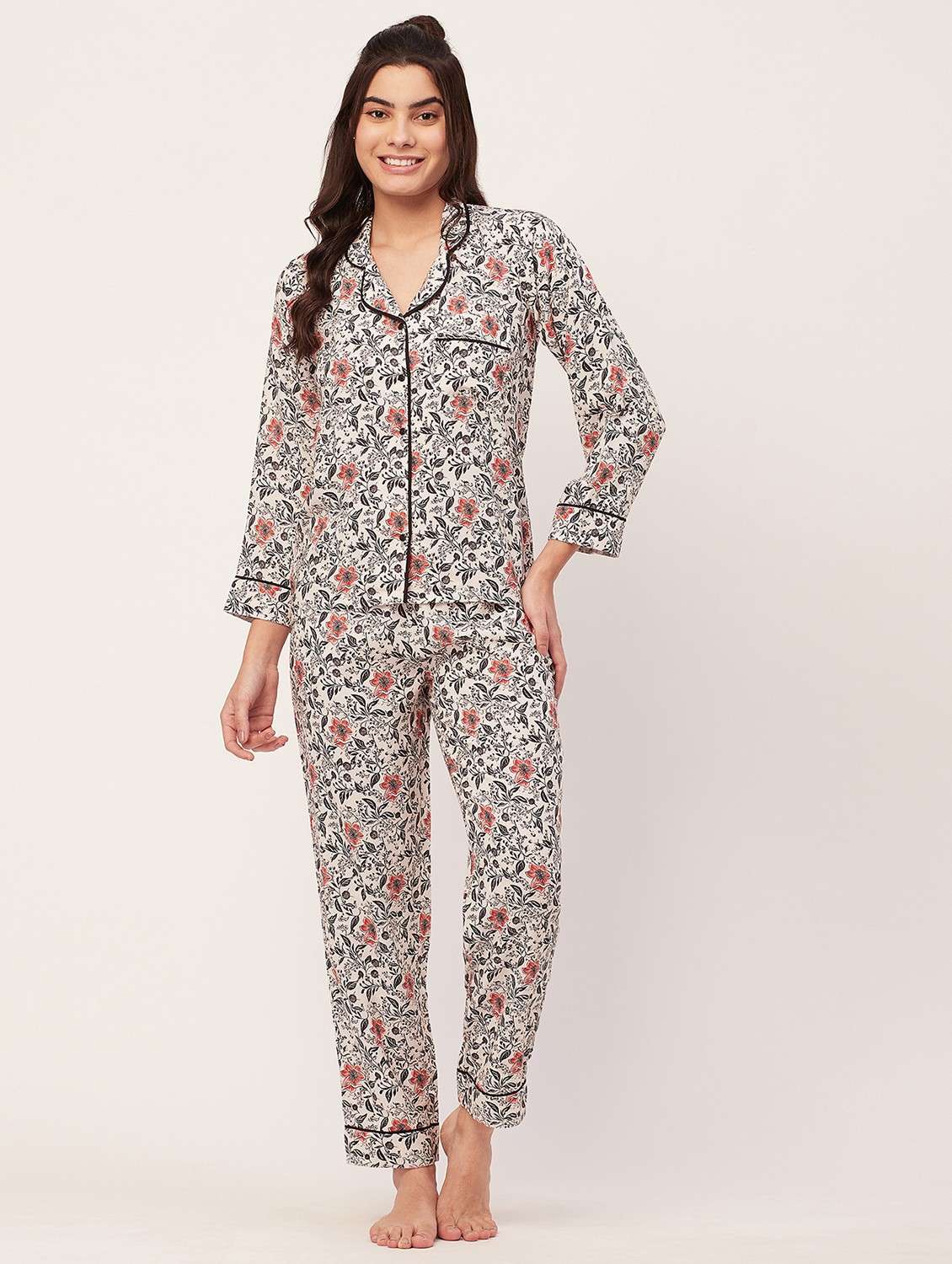optic white floral print pyjama nightwear set 