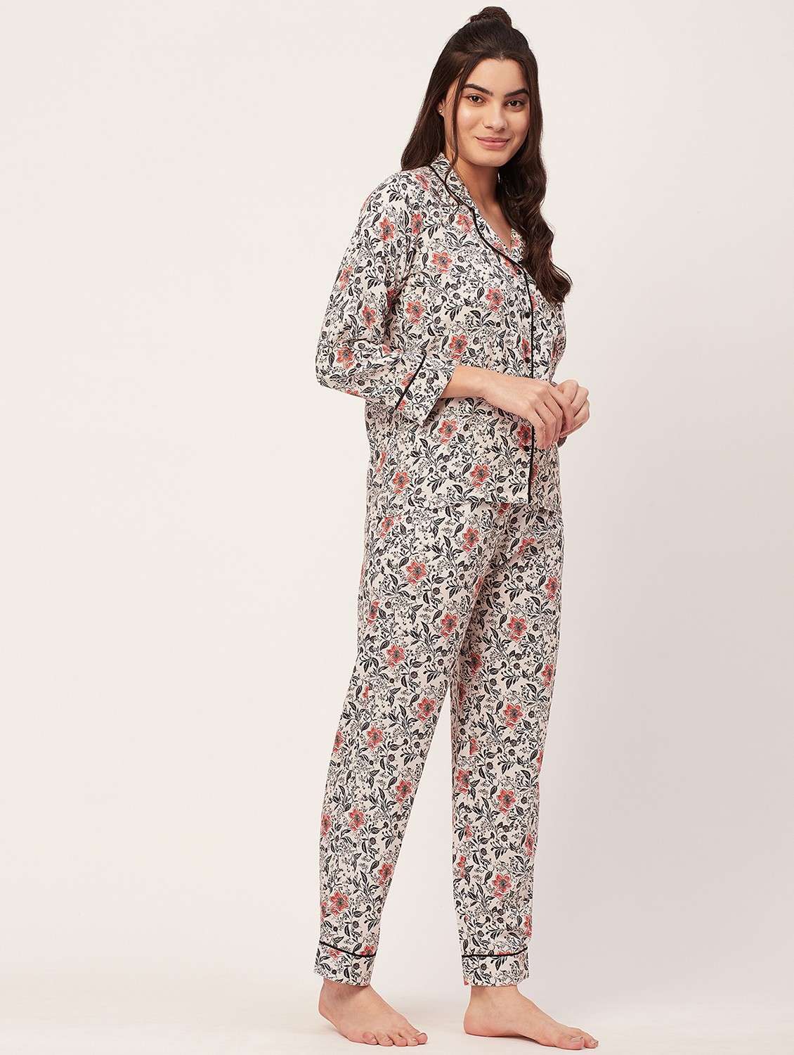 optic white floral print pyjama nightwear set - 20475976 - Standard Image - 1