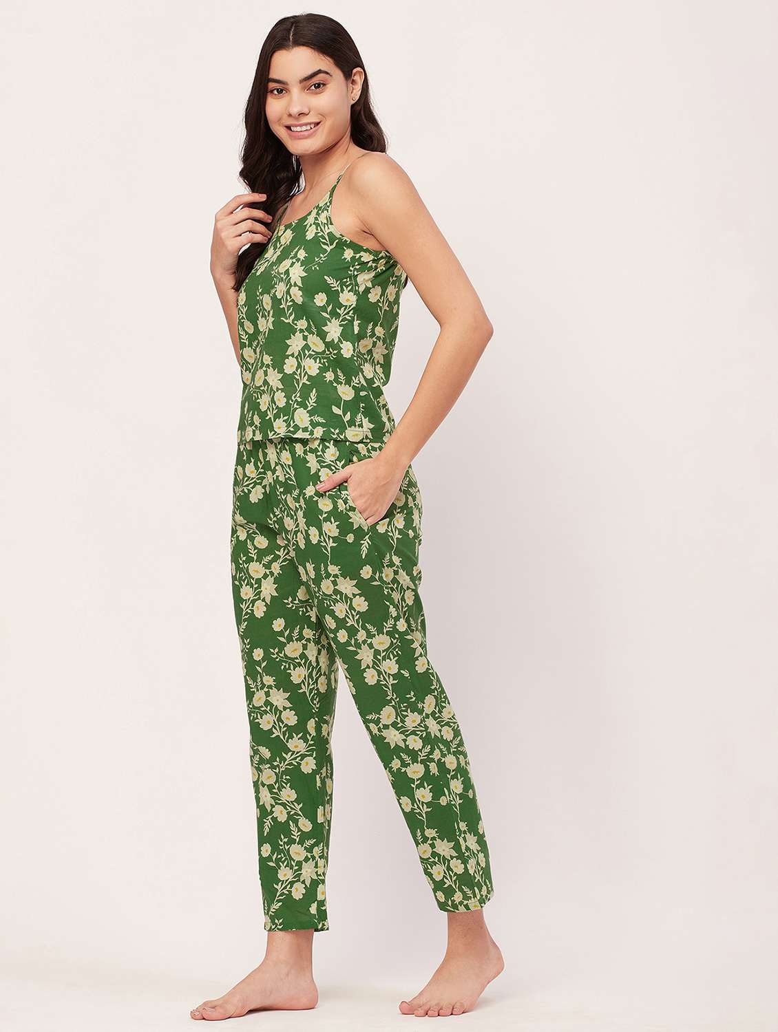 green floral printed pyjama nightwear set with shrug  - 20475993 -  Standard Image - 1