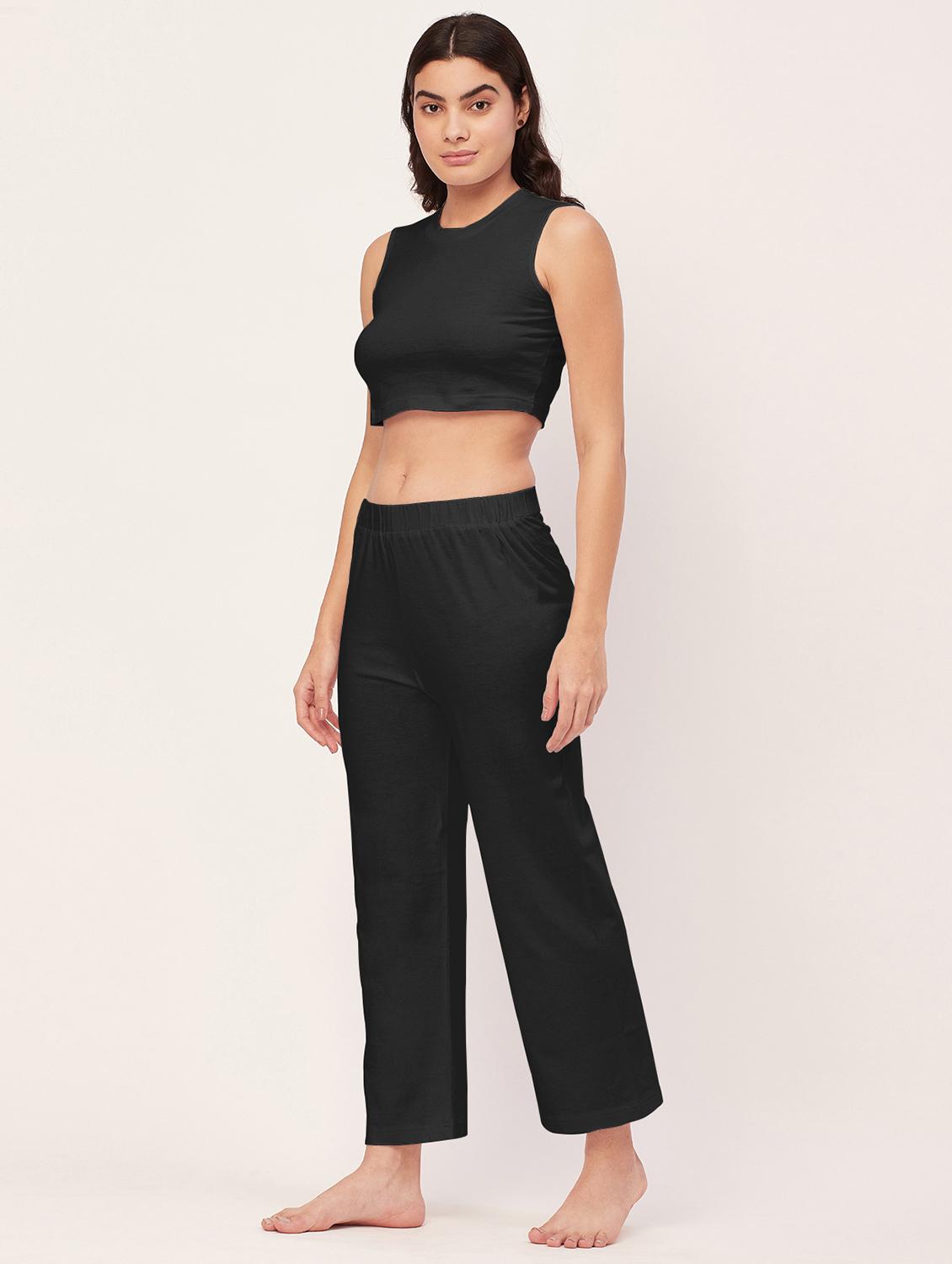 black solid pyjama nightwear set - 20475997 - Standard Image - 1