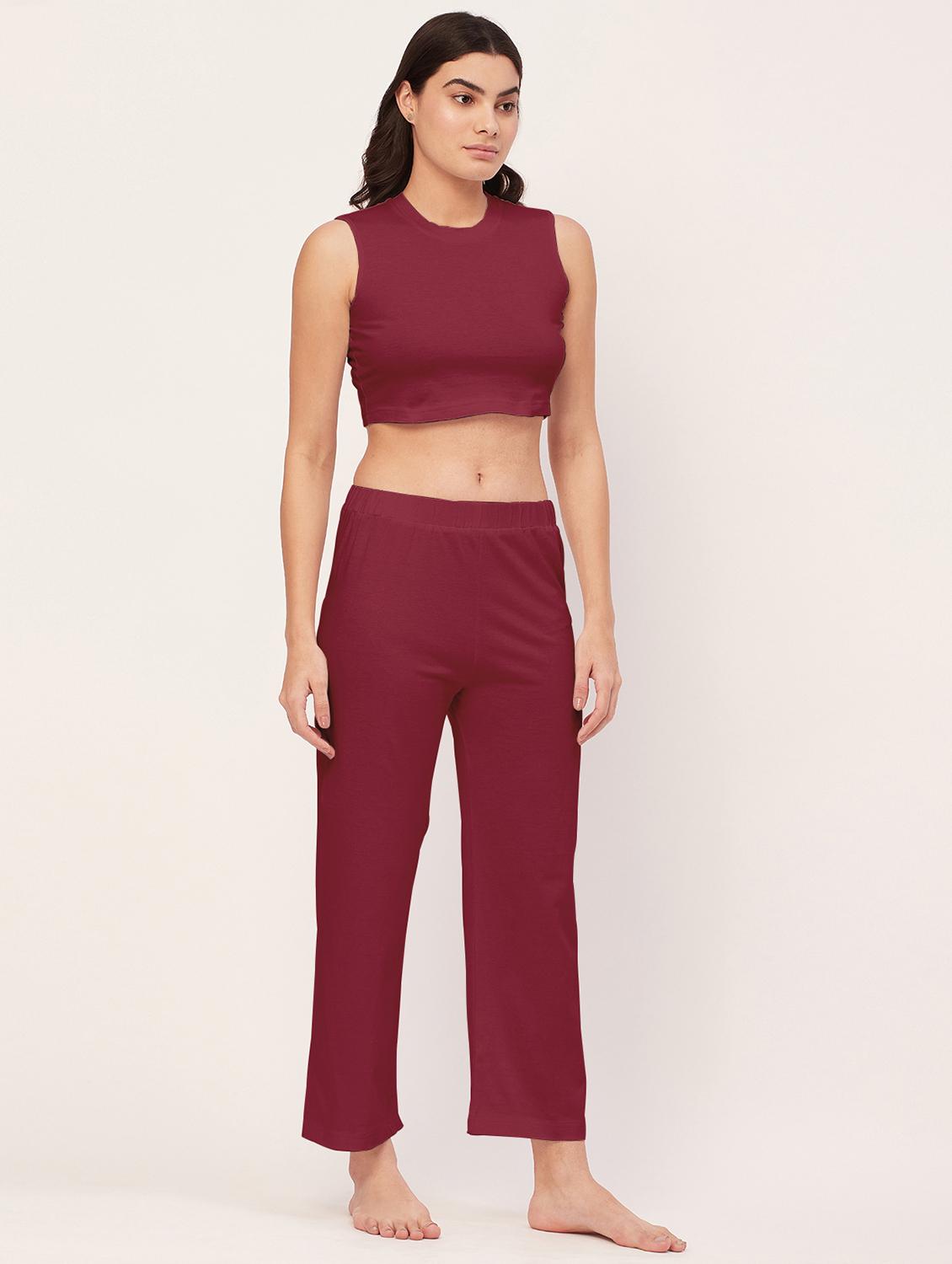maroon solid pyjama nightwear set - 20476002 - Standard Image - 1
