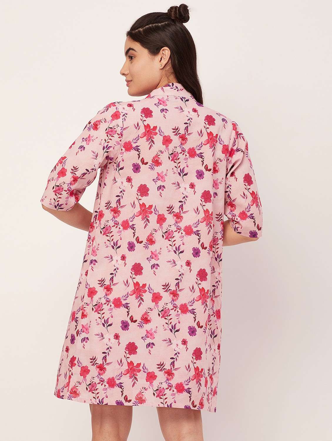 pink floral print sleepshirt with shrug - 20476007 -  Standard Image - 4
