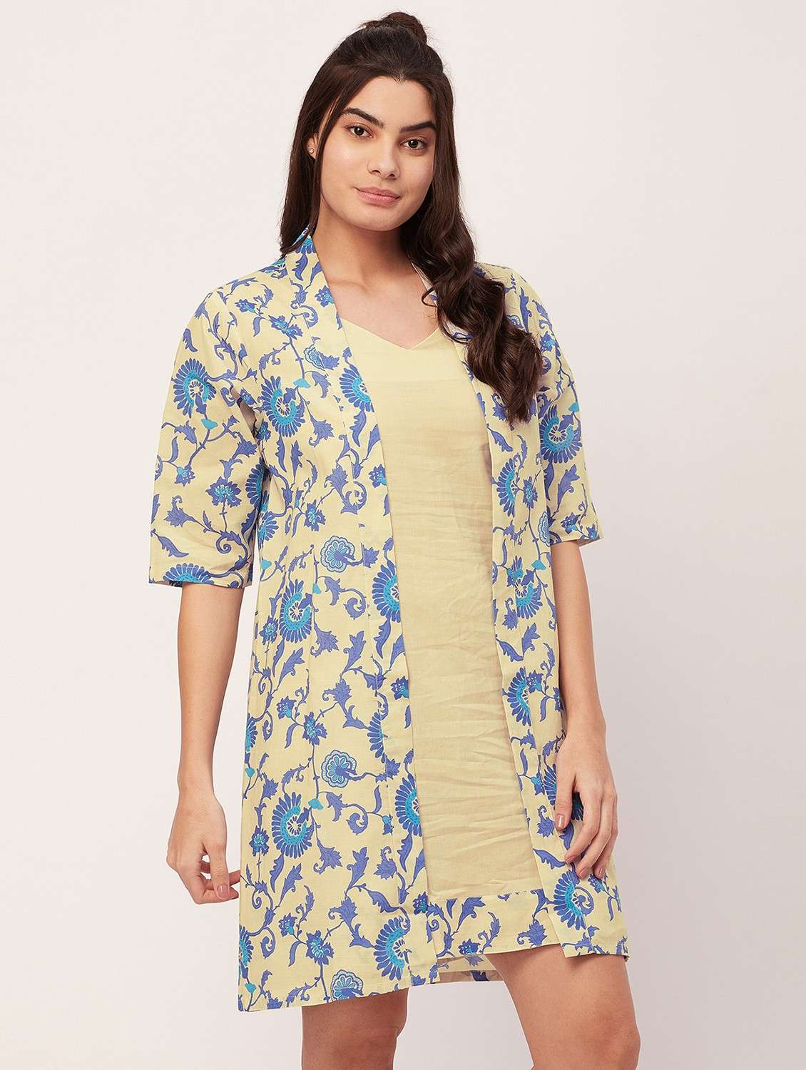 lemon sherbet floral print sleepshirt with shrug - 20476008 -  Standard Image - 1