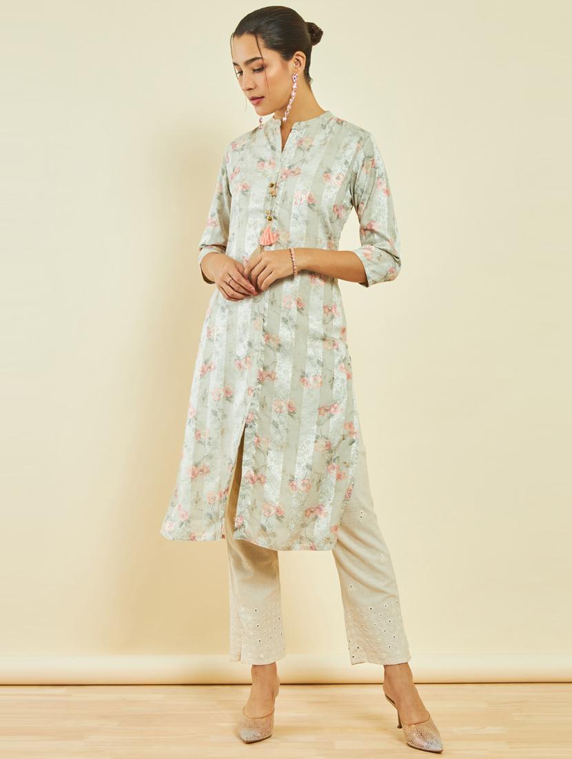 women floral printed front & side both slit kurta - 20476023 -  Standard Image - 1