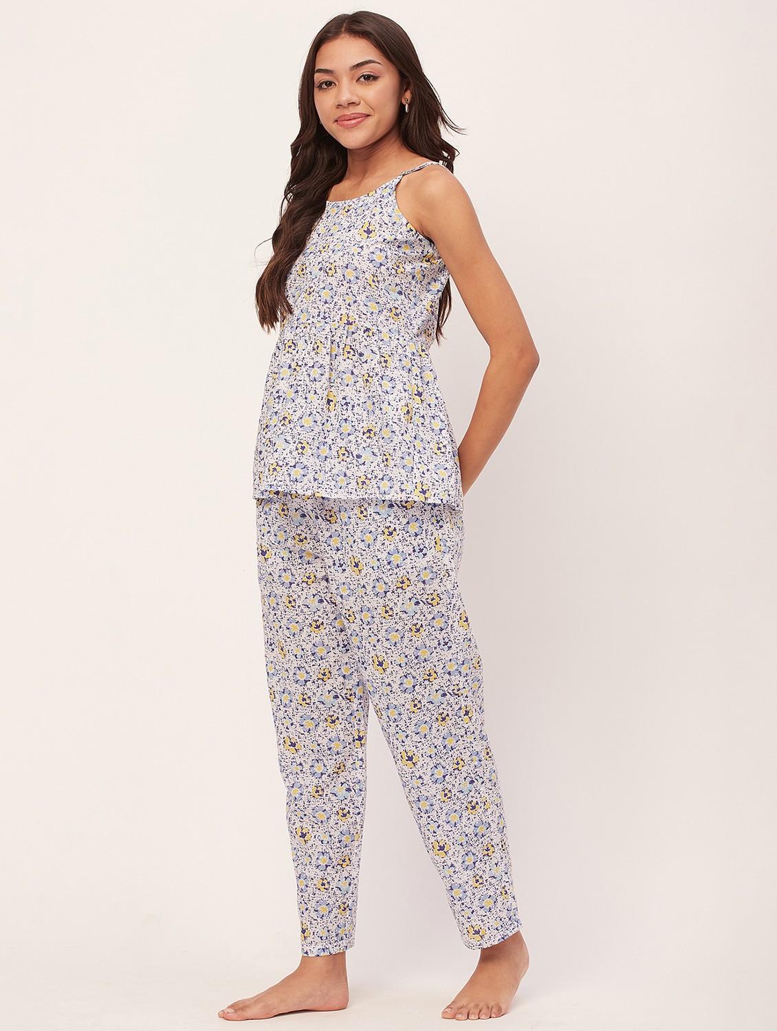 off white printed pyjama nightwear set - 20476097 - Standard Image - 1