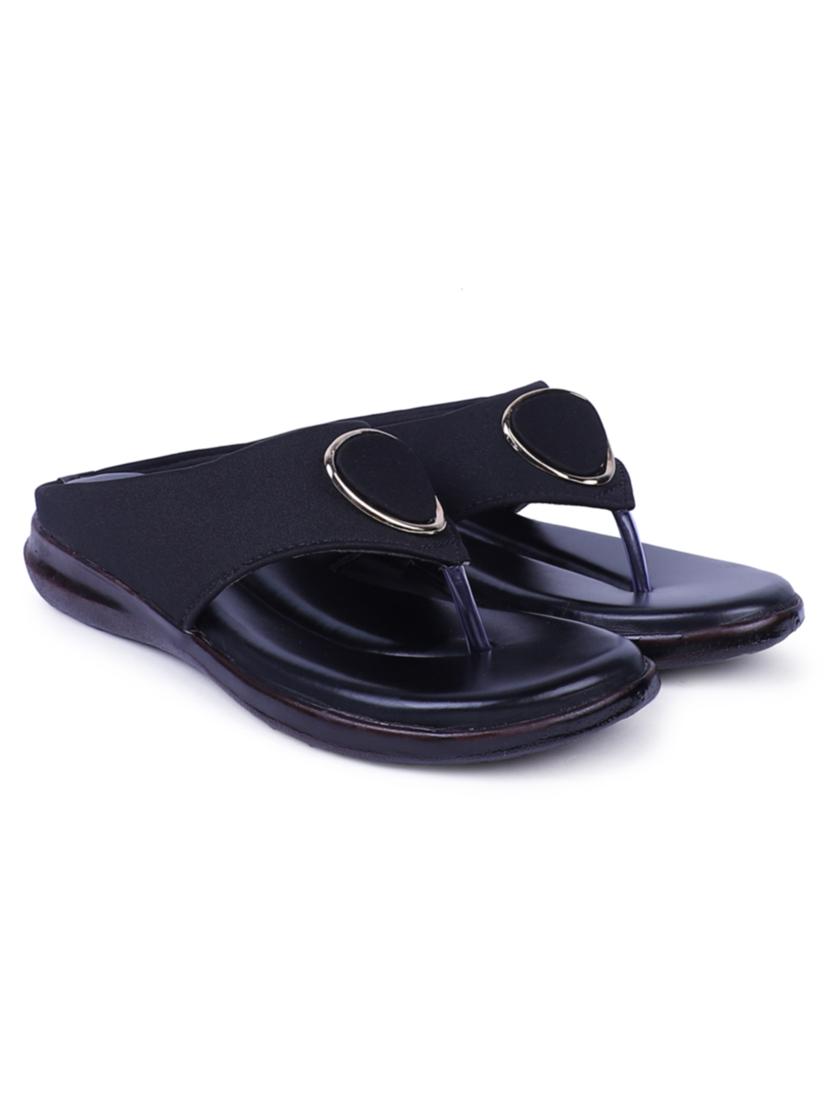 women black open thong flats - 20476198 - Standard Image - 1