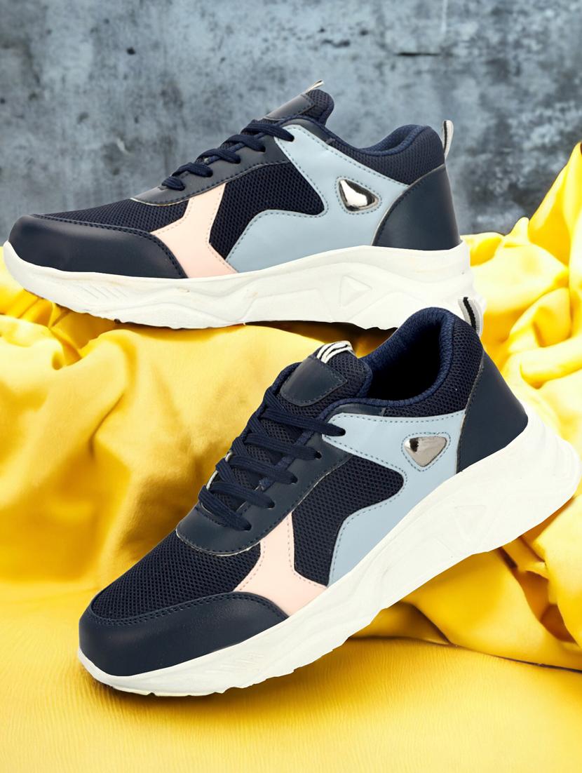 women color block navy blue lace-up sneaker - 20476379 - Standard Image - 1
