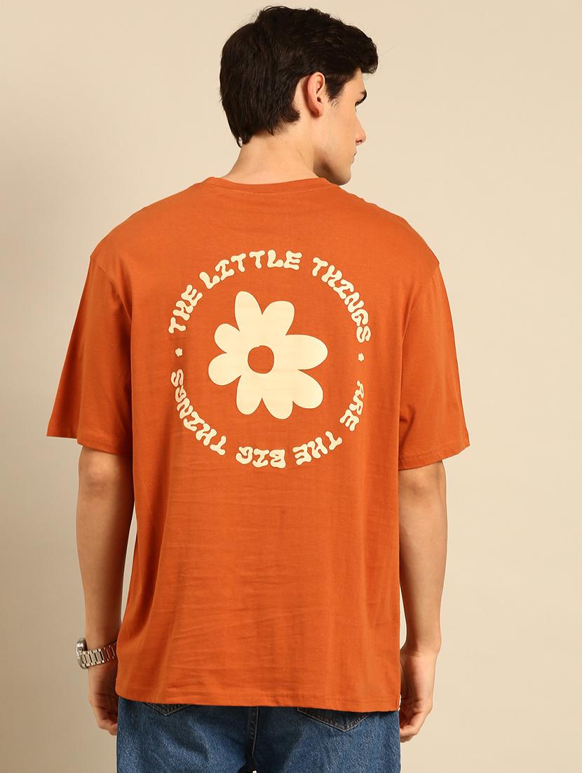 orange crew neck back print t-shirt - 20477890 - Standard Image - 1