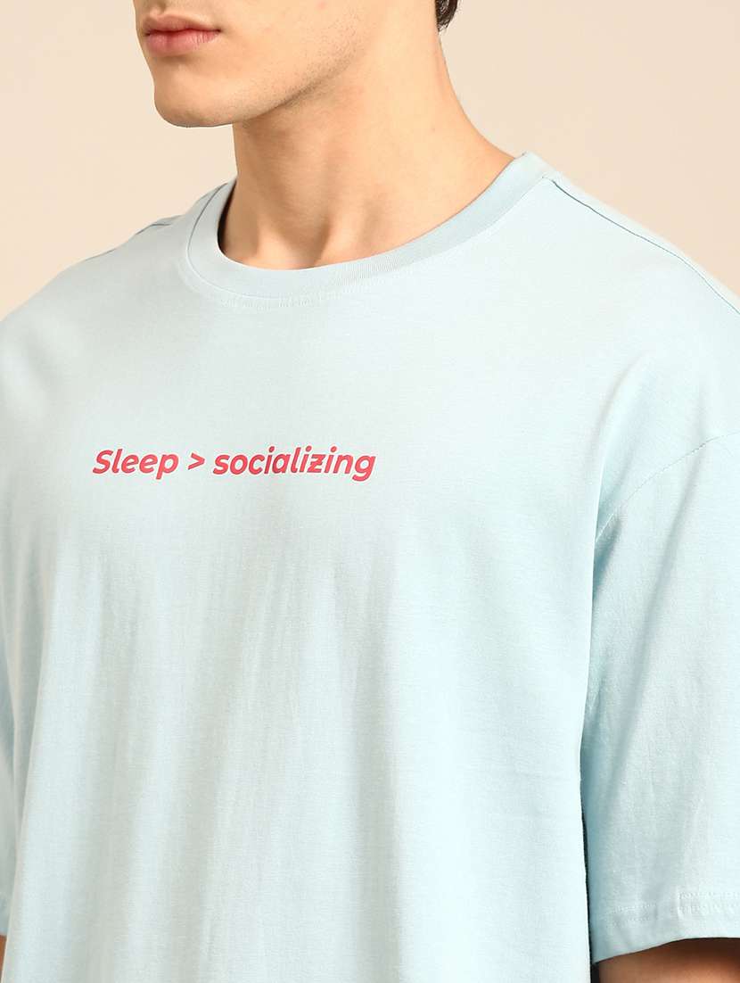 light blue crew neck chest print t-shirt - 20477894 -  Standard Image - 4