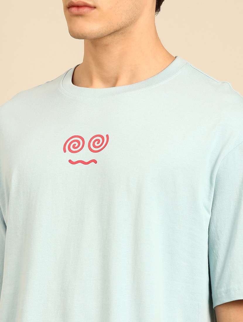 light blue crew neck back print t-shirt - 20477895 -  Standard Image - 4