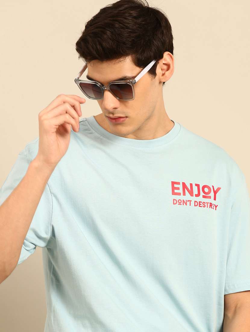 light blue crew neck typographic t-shirt - 20477898 -  Standard Image - 1