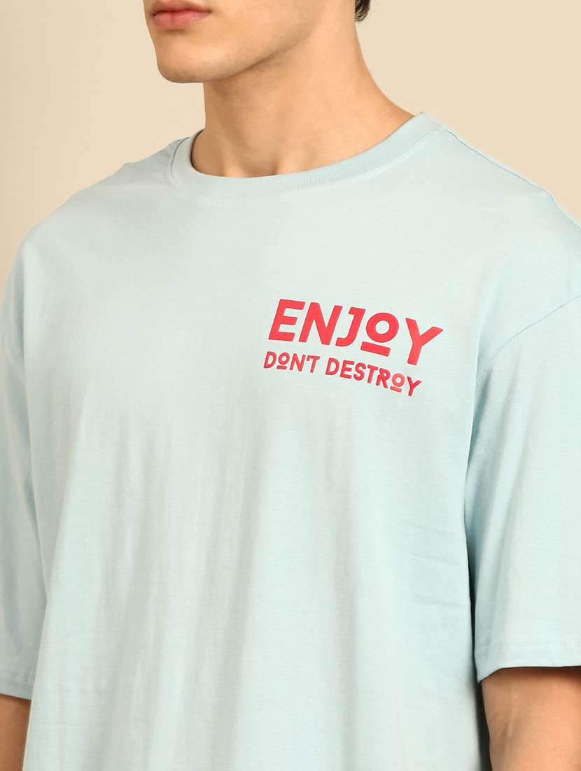 light blue crew neck typographic t-shirt - 20477898 -  Standard Image - 4