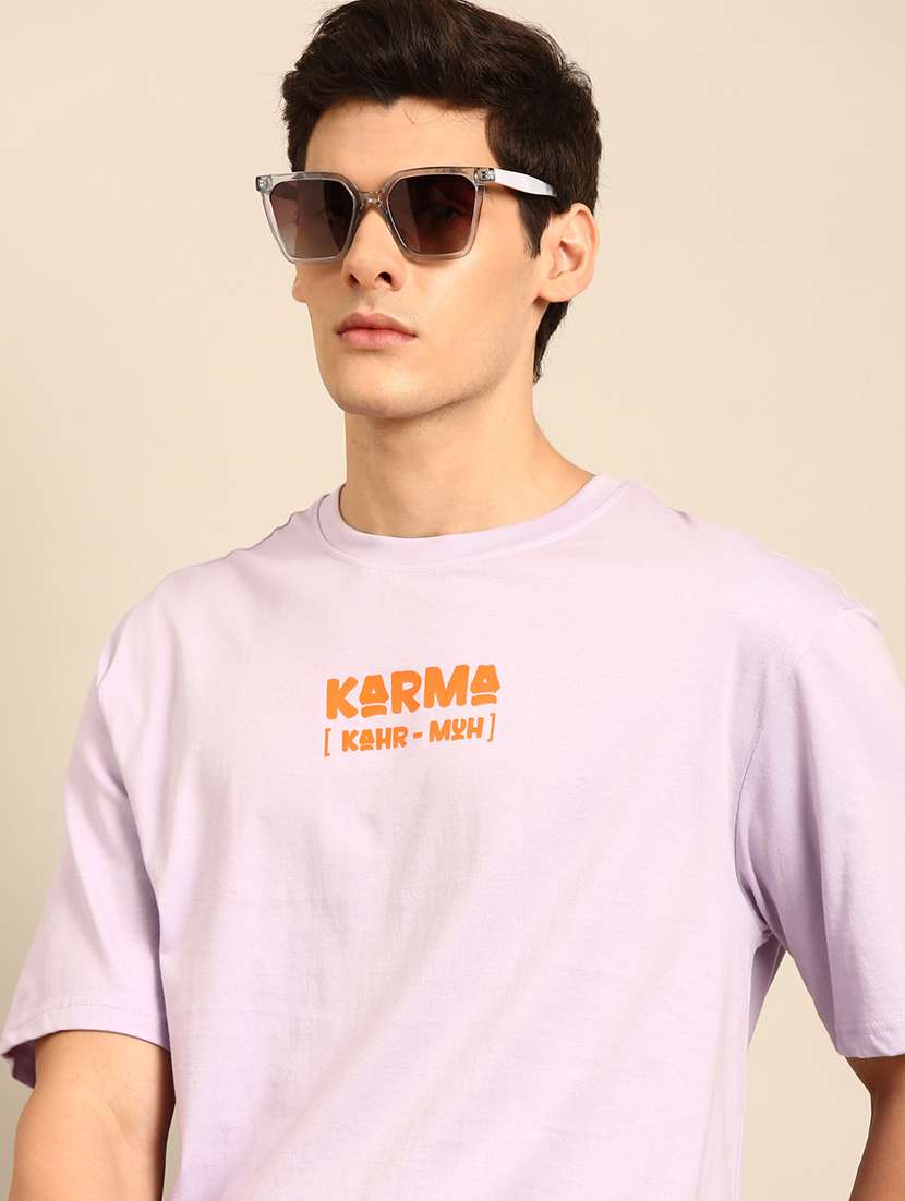 lavender crew neck chest print t-shirt - 20477906 -  Standard Image - 1