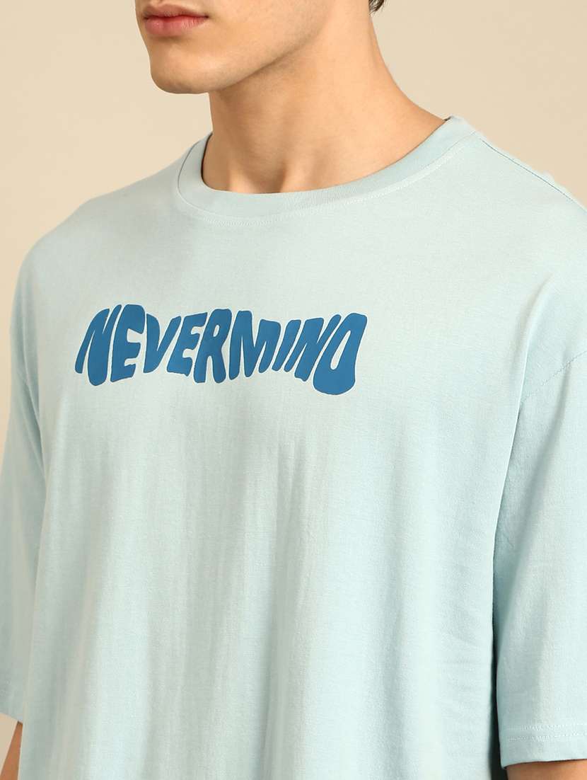 light blue crew neck chest print t-shirt - 20477907 -  Standard Image - 4