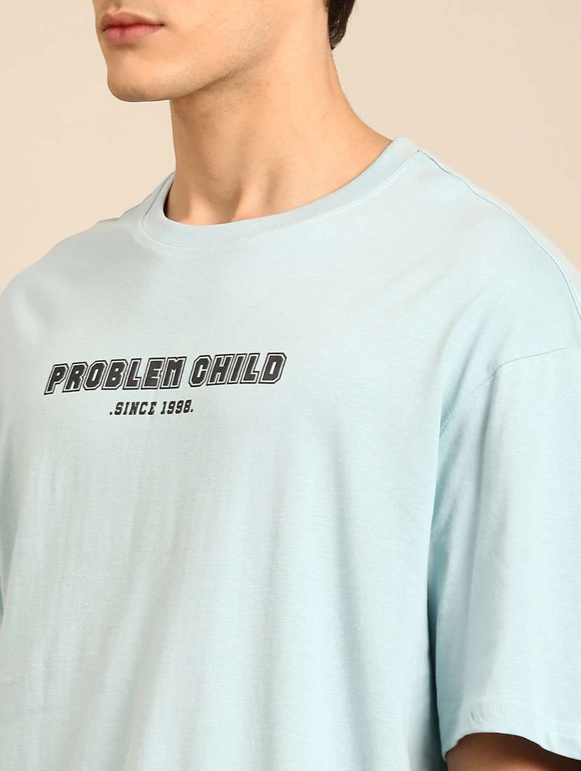 llight blue crew neck back print t-shirt - 20477910 -  Standard Image - 1