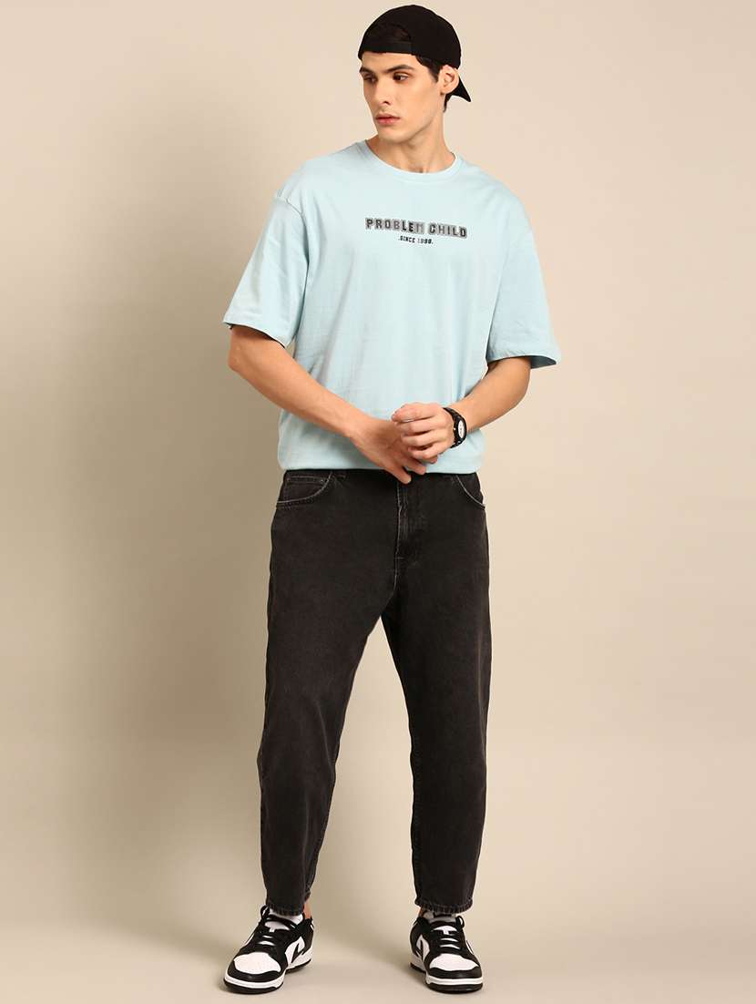 llight blue crew neck back print t-shirt - 20477910 -  Standard Image - 4