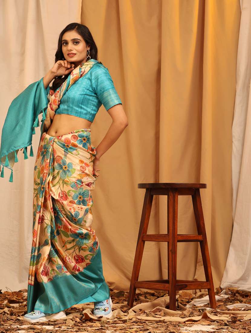 women's floral cream colored saree - 20477926 -  Standard Image - 1