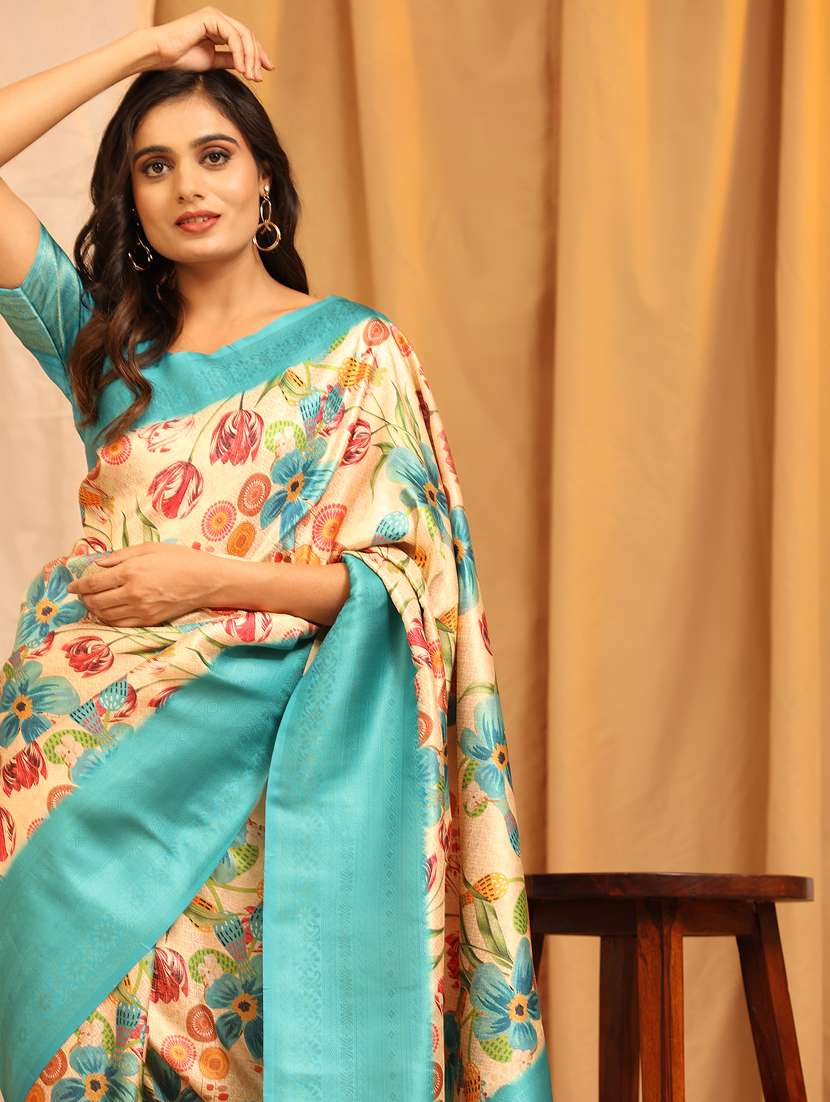 women's floral cream colored saree - 20477926 - Standard Image - 4