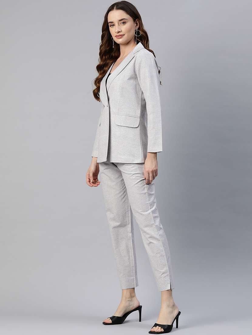 women grey cotton blazer and trousers co-ord set - 20477947 -  Standard Image - 1
