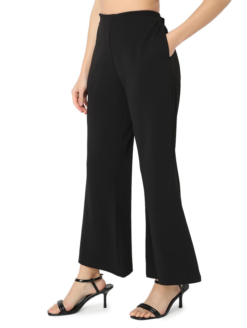 black solid flat front trouser - 20477956 - Standard Image - 1