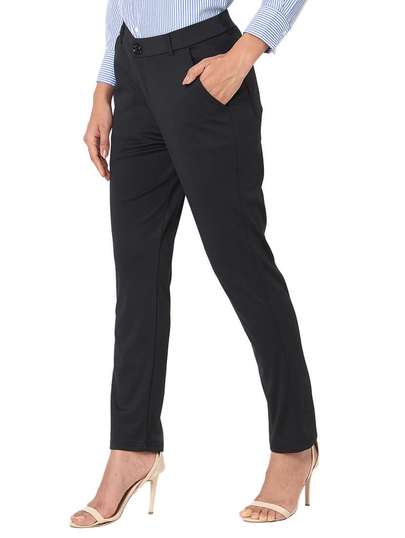 black solid flat front trouser - 20477958 -  Standard Image - 1