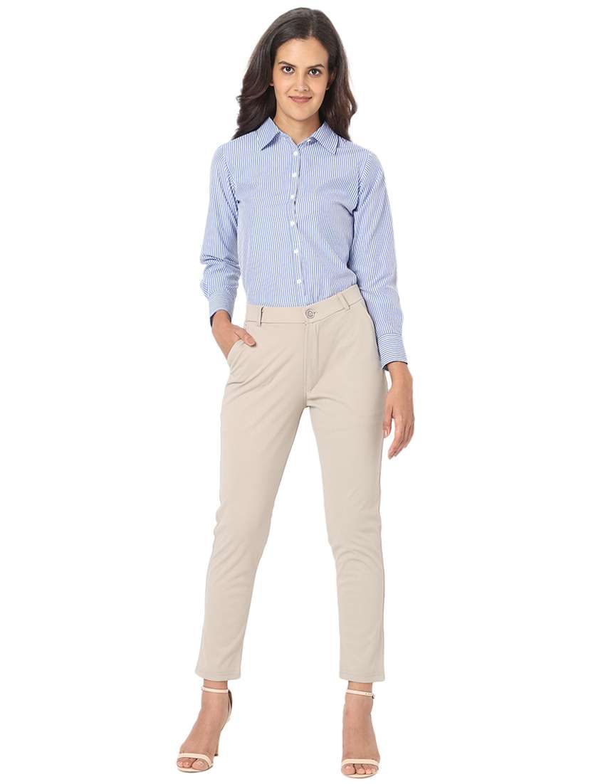 taupe solid flat front trouser - 20477959 -  Standard Image - 4