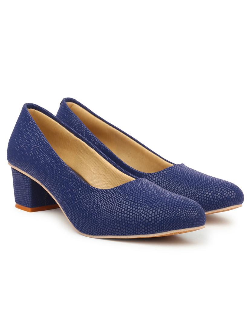 women textured navy blue slip on pump - 20477976 - Standard Image - 1
