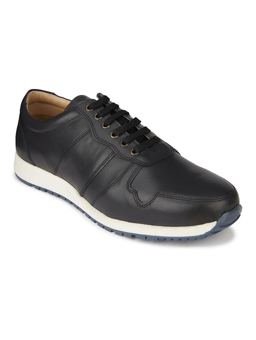 men solid black leather lace up sneaker - 20478155 -  Zoom Image - 0