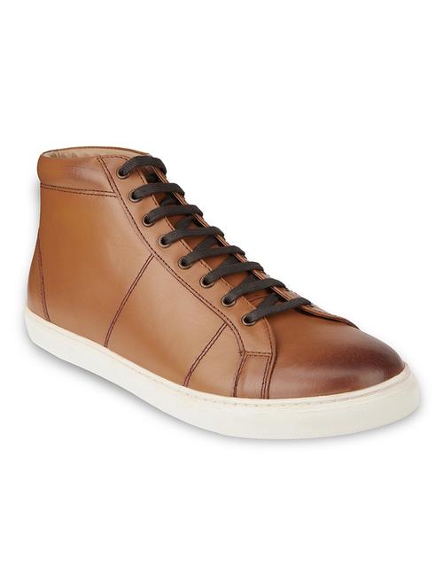 men solid tan high ankle lace up sneaker - 20478156 - Standard Image - 0