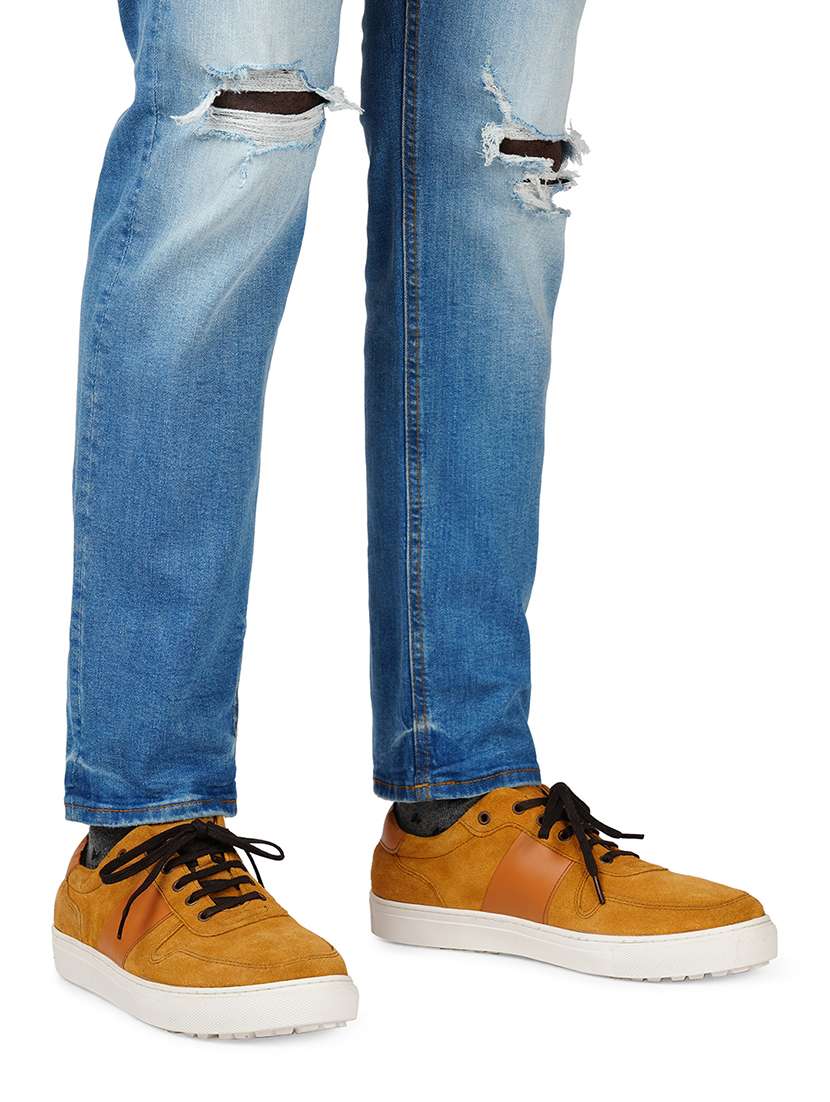 men color block tan suede lace up sneaker - 20478157 - Standard Image - 1