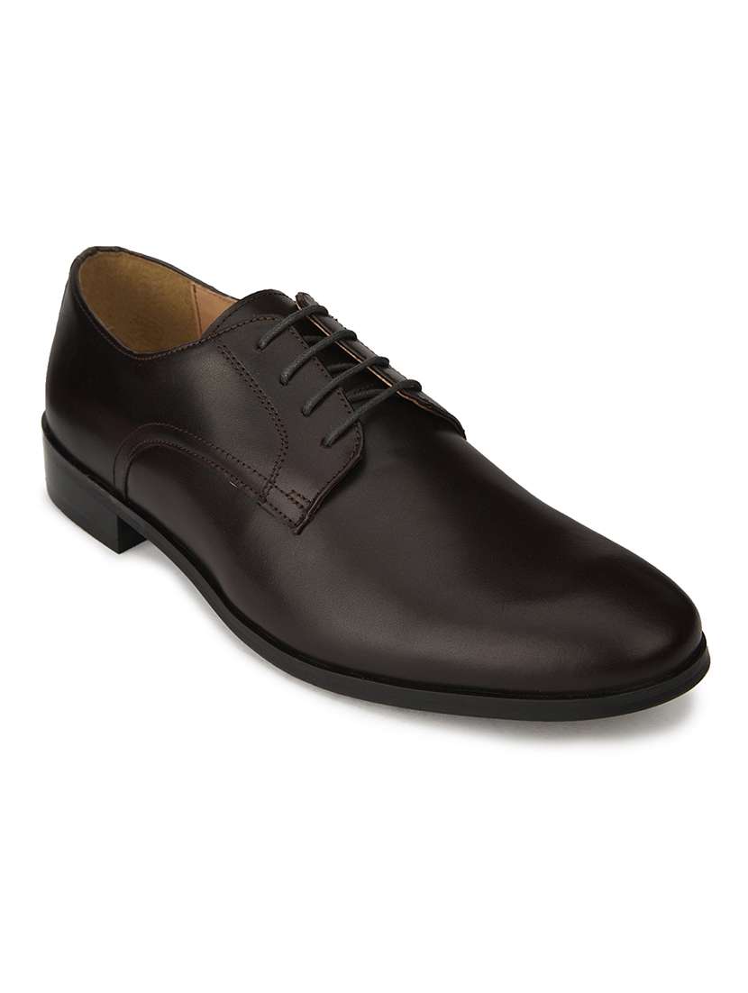 men solid coffee brown lace-up derby