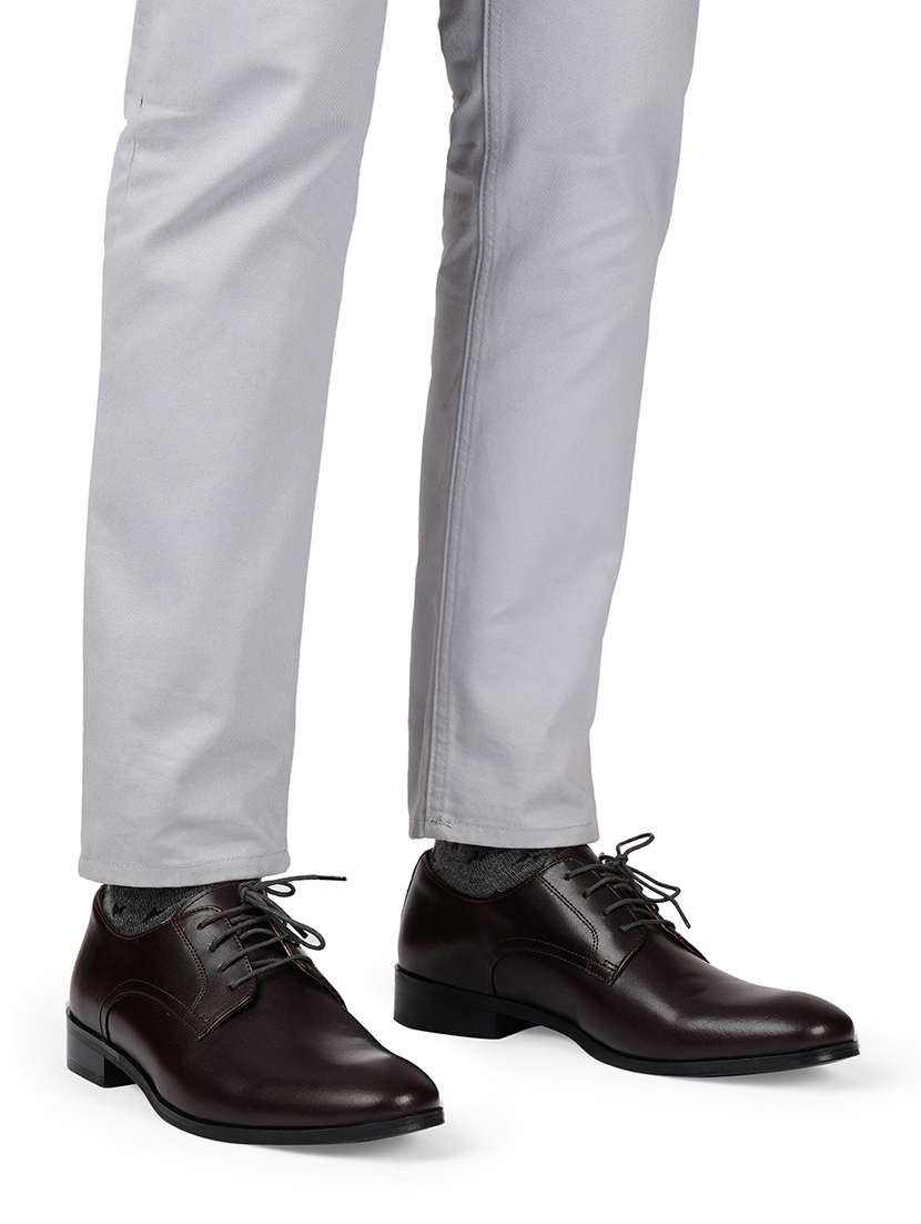 men solid coffee brown lace-up derby - 20478159 -  Standard Image - 1