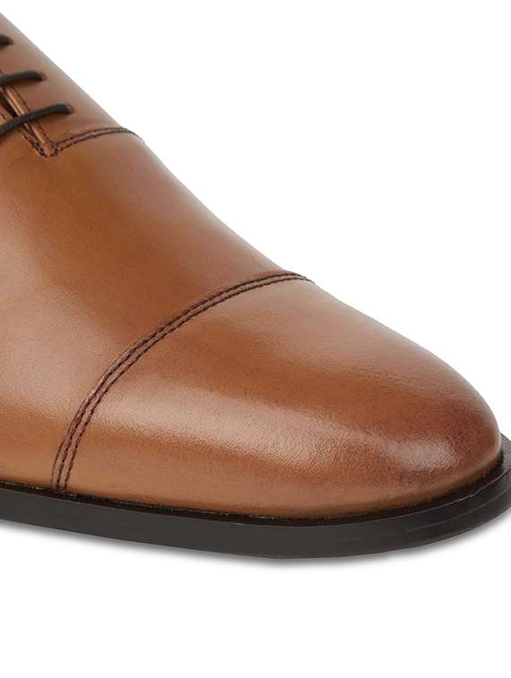 men solid tan lace-up oxford - 20478162 -  Standard Image - 4