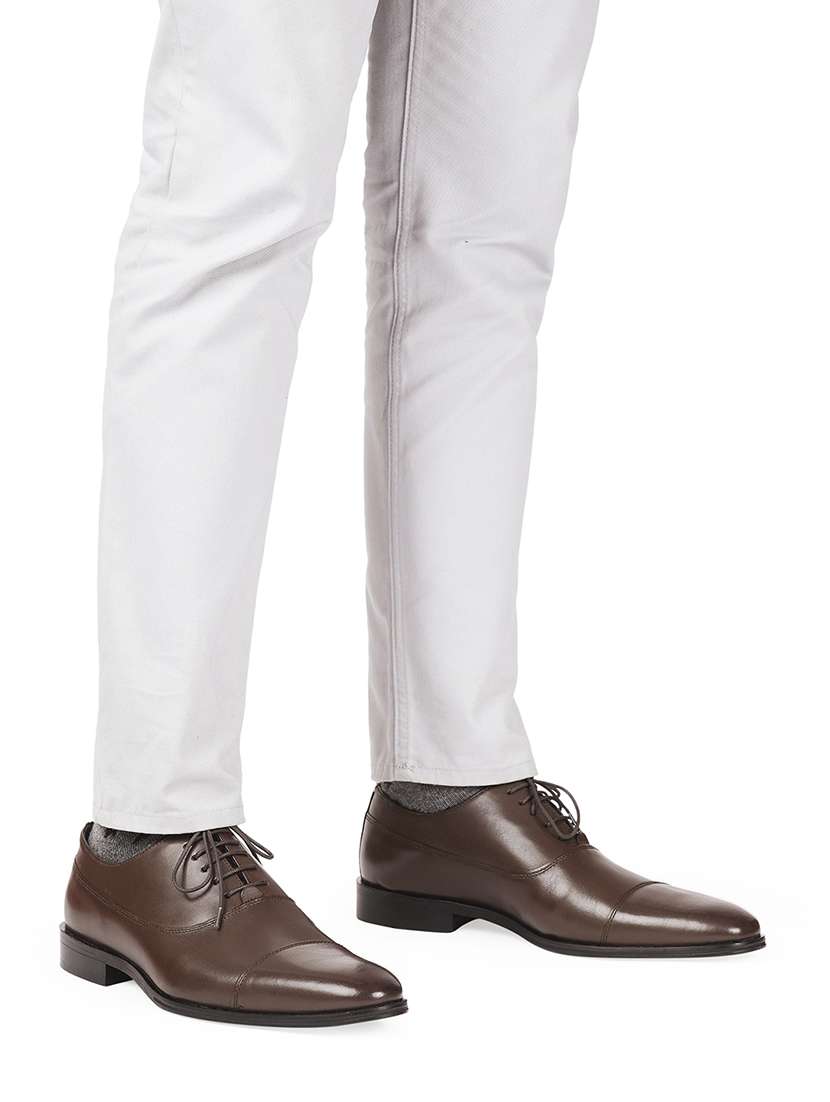 men solid taupe lace-up oxfords - 20478163 -  Standard Image - 1