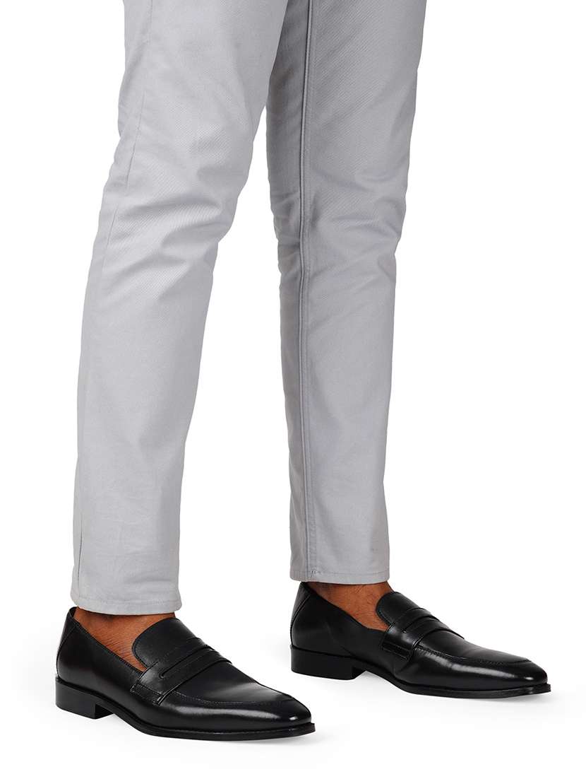 men solid black slip on moccasin - 20478164 -  Standard Image - 1