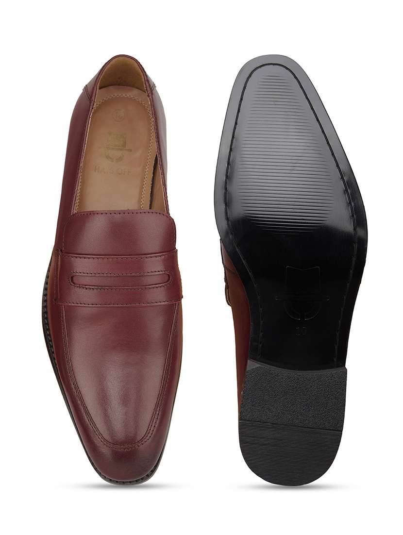 men solid burgundy slip on moccasin - 20478165 -  Standard Image - 6