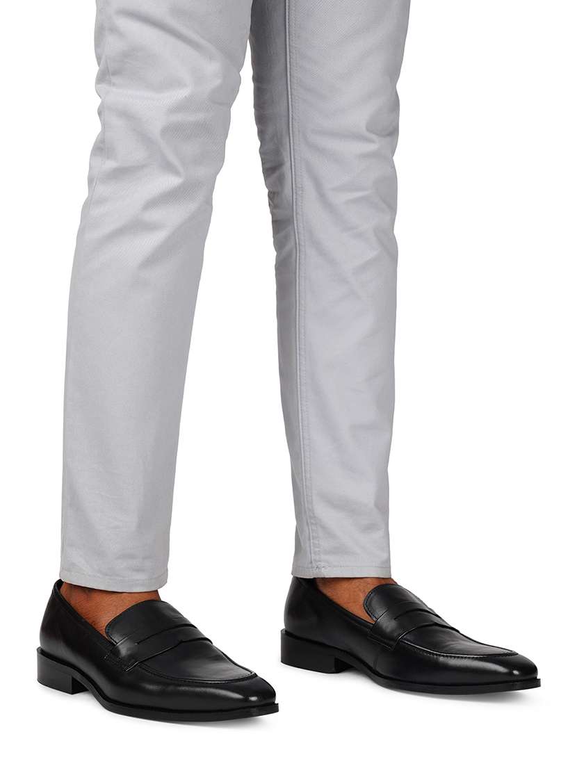 men solid black slip on moccasin - 20478167 -  Standard Image - 1