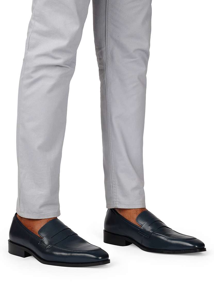 men solid navy blue slip on moccasin - 20478168 -  Standard Image - 1