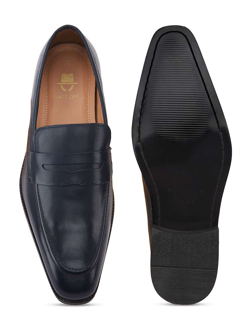 men solid navy blue slip on moccasin - 20478168 -  Standard Image - 6