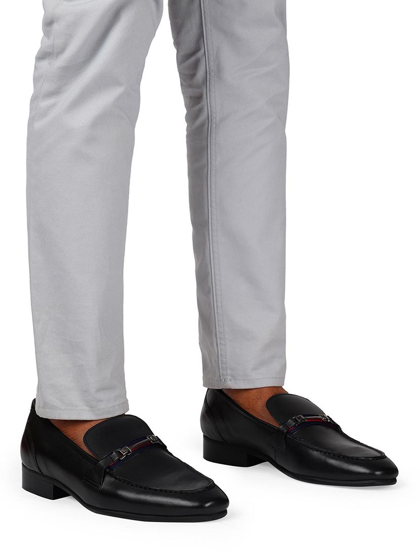 men solid black slip on moccasin - 20478170 - Standard Image - 1