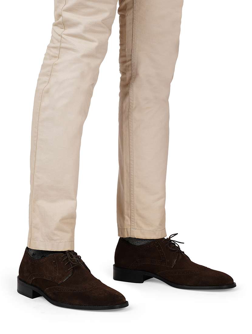 Men Solid Coffee Brown Suede Lace-up Brogue - 20478188 -  Standard Image - 1
