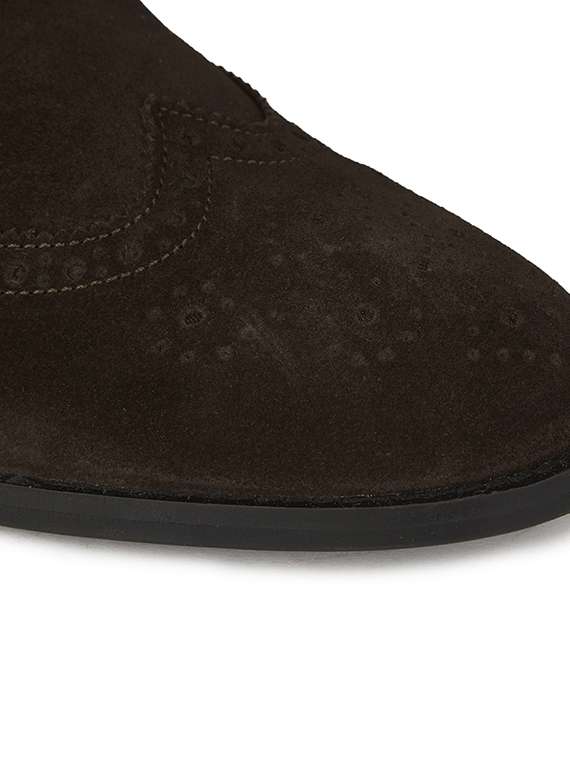 Men Solid Coffee Brown Suede Lace-up Brogue - 20478188 -  Standard Image - 4