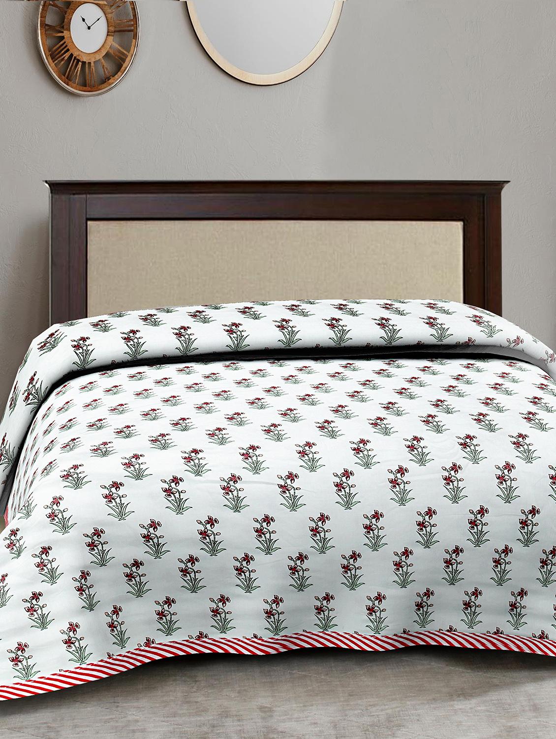 texstylers cotton reversible floral print 57 x 87 inches jaipuri single bed ac dohar - 20478364 - Standard Image - 1