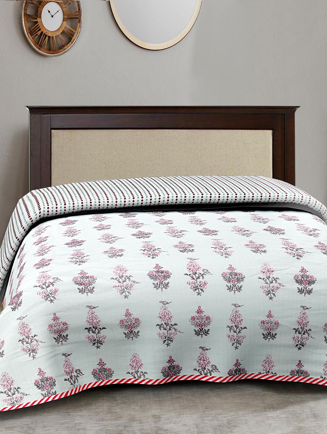 texstylers cotton reversible floral print 57 x 87 inches jaipuri single bed ac dohar - 20478366 -  Standard Image - 1